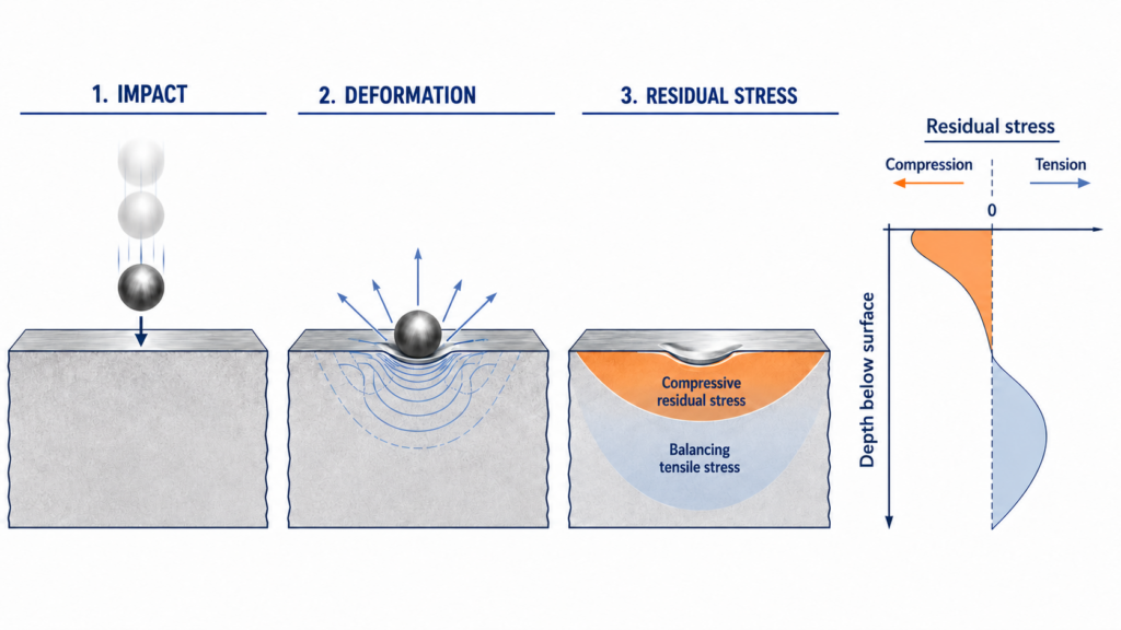 AI generated graphic to show peening process on surface